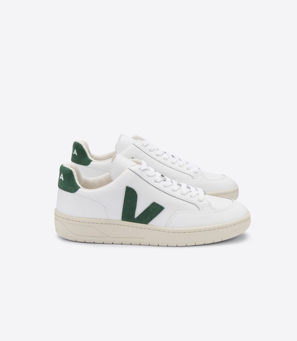 Veja Sneakers Mens - V-12 Leather - White/Green - 9746KCNEP